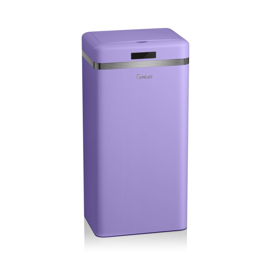 Swan Retro 45L Square Sensor Activated Waste Bin 5-15cm Sensor Reach Iron Body Purple