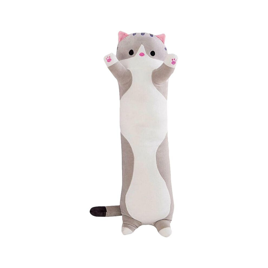 (Gray, 90cm/35.4in) Long Cat Plush Toy Soft Stuffed Kitten Pillow Kids Sleeping Pillow Home Decor