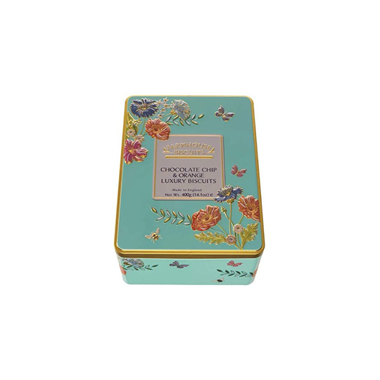 Farmhouse Chocolate Chip & Orange Biscuits in a Floral Meadow Gift Tin - 400 Grams