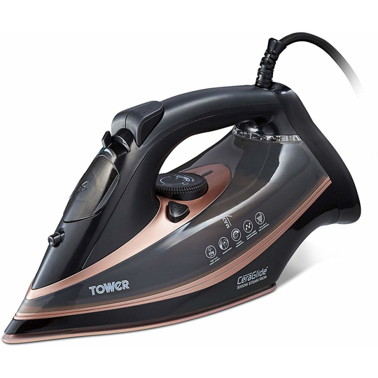Tower T22013 CeraGlide Steam Iron, Ceramic Sole Plate, Rose Gold/Black
