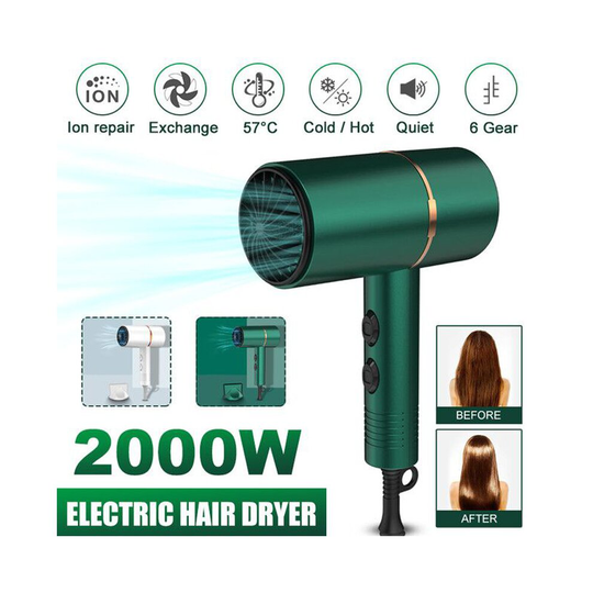 (Green Hot/Cold ) 2000W Hair Dryer Negative Ion Air Blow Dryer
