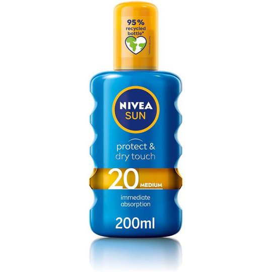 NIVEA SUN Protect & Refresh Invisible Cooling Sun Spray (200 ml), Refreshing Suncream with SPF20, Advanced Sunscreen Protection, 100% Transparent No W