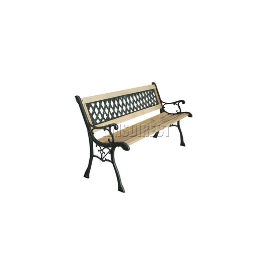 (Cross) BIRCHTREE 3 Seater Outdoor Wooden Garden Bench Cast Iron Legs Park Seat Furniture