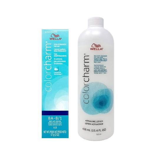 (8A + Activating Lotion (15.4oz)) Wella Color Charm 8A Light Ash Blonde Demi - Permanent Haircolor
