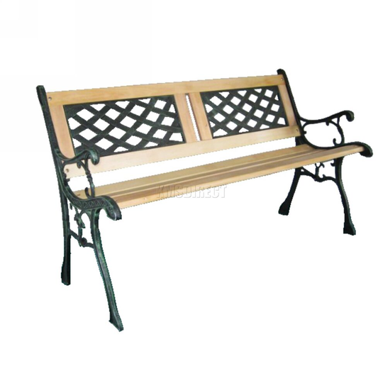 (CrossSlat) BIRCHTREE 3 Seater Outdoor Wooden Garden Bench Cast Iron Legs Park Seat Furniture