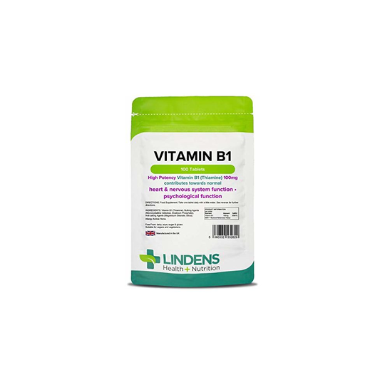 Lindens Vitamin B1 Thiamin 100mg Tablets | 100 Pack | Super-strong 7000% NRV tablets contributes to healthy metabolism and healthy heart function