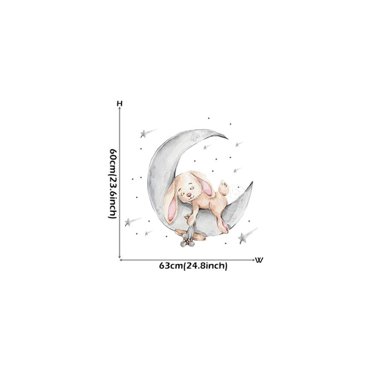 (sleeping bunny) Bunny Baby Nursery Wall Stickers Cartoon Rabbit Swing on the Stars Wall Decals for Kids Room PVC Removable Stickers PVC DIY
