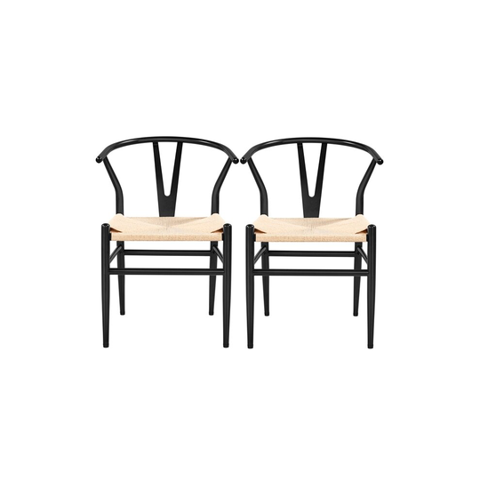(Black) Yaheetech 2PCS Weave Arm Chair Y-Shaped Arm Chair