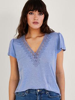 Monsoon V Lace Front Short Sleeve Linen Top