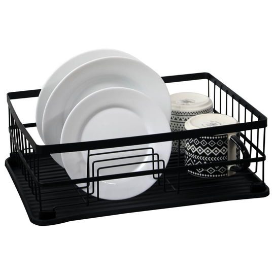 Black Flat Iron Metal Dish Drainer Plates Cutlery Utensils Holder Drying Rack