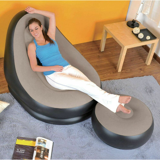 Inflatable Bean Bag Brown Comfortable Seat Relax with Footstool Best