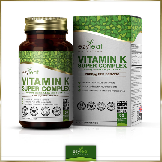 Vitamin K2 MK7 MK4 K1 Super Complex 90 Capsules|Bones & Cardio|Ezyleaf