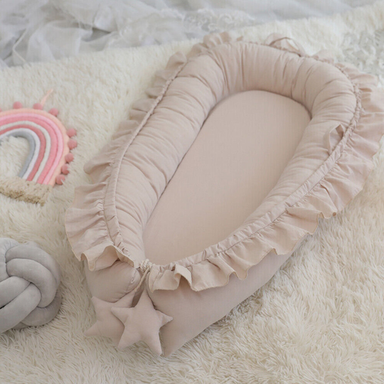 ( Beige) Newborn Baby Pod Nest Ruffle Cocoon Bed Sleep Cushion Sleeping Mat