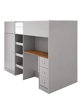 Very Home Atlanta High Sleeper with Desk, Drawers and Wardrobe with Mattress Options (Buy and SAVE!) - Bed Frame Only, Grey