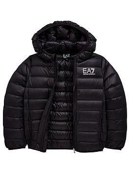 EA7 Emporio Armani Boys Lightweight Down Quilted Jacket - Black, Black, Size Age: 6 Years