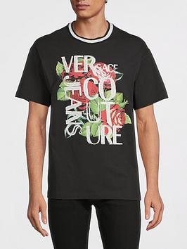Versace Jeans Couture Roses Print Logo T-Shirt - Black