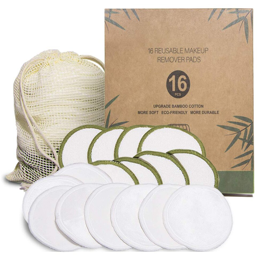 Reusable Make Up Remover Pads 16 Bamboo Removal Pads 3 Layers Laundry Bag Washable Eco-friendly Natural Bamboo Cotton Rounds For All Skin Types Face C