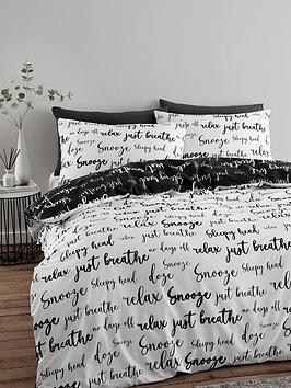 Catherine Lansfield Simplicity Script Duvet Cover Set - Black