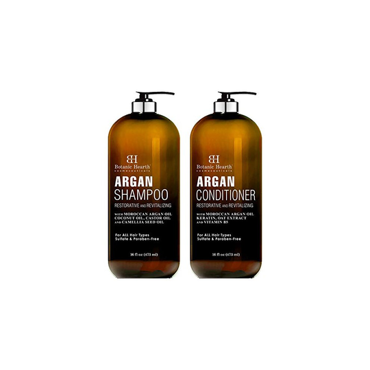 BOTANIC HEARTH Argan Oil Shampoo and Conditioner Set - with Keratin, Restorative & Moisturizing, Sulfate Free - All Hair Types & Color Treated Hair, M
