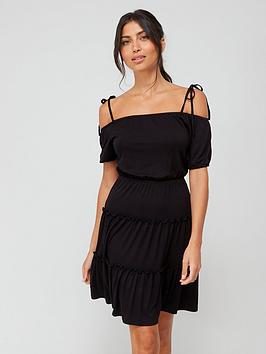 Everyday Cold Shoulder Tie Strap Mini Beach Dress