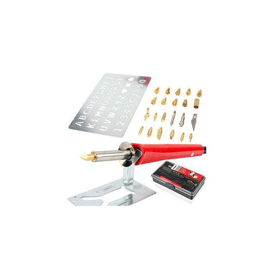 Hi-Spec 23 Piece 30W Wood Burning Pyrography Soldering Iron Pen Set. Beginners Craft Kit with Engraving Tips & Stencil. Complete in a Tray Box