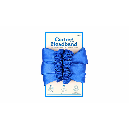 (Blue) 2 in 1 Heatless Ribbon Sleeping Curling Roller