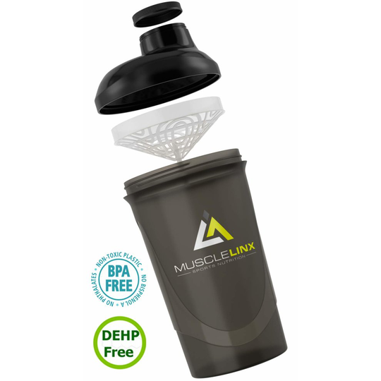Musclelinx Sports Nutrition Protein shaker screw top 100% LEAK PROOF drinks bottle 600ml to 800ml by Musc (black/grey)