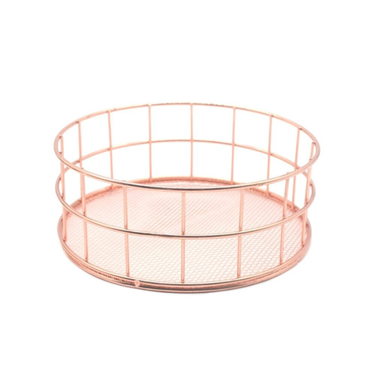 Nordic Rose Gold Metal Storage Basket Office Sundries Finishing Table