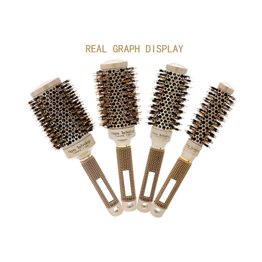 (gold) 4 Sizes Round Hairdressing Curling Brushes Comb Ceramic Iron Comb Salon Styling