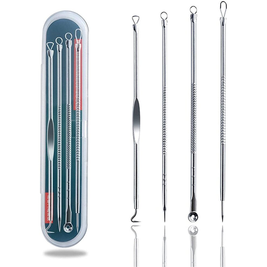 Blackhead Remover Tool Kit,4 Pieces Comedone Extractor Tool Blemish Whitehead Removal Acne Needle Pimple Spot Popper Stainless Steel