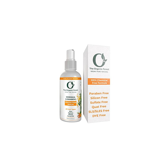 The Organic Forest Moringa, Bamboo & Carrot Frizz-Free Heat Protection, Blow-Dry & Straightening Spray Serum - 100% Chemical Free Pollution Pr