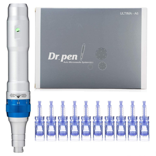 Dr. Pen Ultima A6 Microneedle Derma Pen Electric Wireless Professional Skincare Kit with 10 Cartridges - Ten 12 Pin