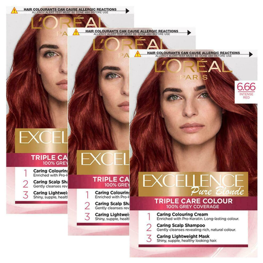 X3 L'Oreal Excellence Creme Hiar Colour 6.66 Intense Red For Her