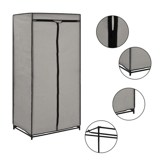 vidaXL Wardrobe Grey Closet Clothes Storage Organiser Cabinet Rack Shelves