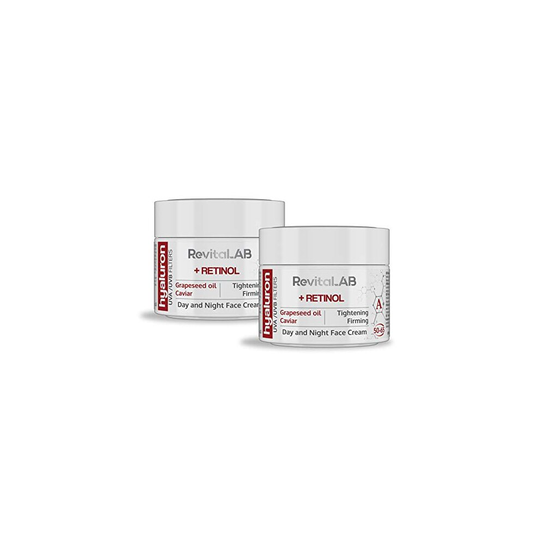 RevitaLAB Hyaluron Anti-Ageing Day and Night Cream, Enriched with Retinol, Caviar and Red Grape, for Ages 50 - 65, 50 ml (Multipack)