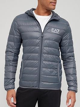 EA7 Emporio Armani Core ID Logo Padded Hooded Jacket - Iron Gate Grey, Iron Gate Grey, Size Xl, Men