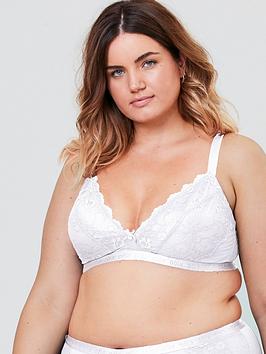 Oola Lace And Logo Non Wired Soft Bra - White, White, Size 38G, Women
