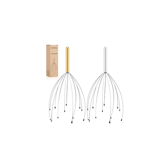 Sancheay Head Massager, Manual Scalp Head Scratcher, Handheld Scalp Massager for Deep Relaxation, Hair Stimulation and Stress Relief (Gold & Silv