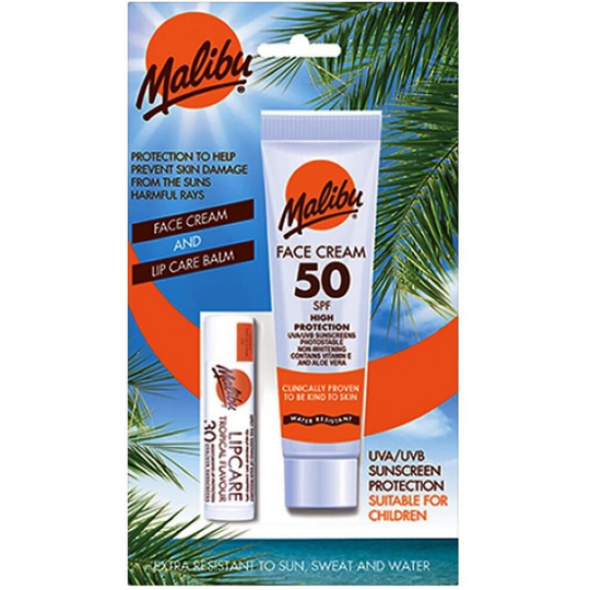 Malibu Face Sun Lotion SPF 50 40ml And Lip Balm SPF 30 Pack