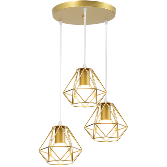 Modern Vintage Pendant Lamp Ø16CM Metal Iron Pendant Light, Minimalist 3 Lights Retro Gold Indoor Hanging Light for Bedroom Hallway Café