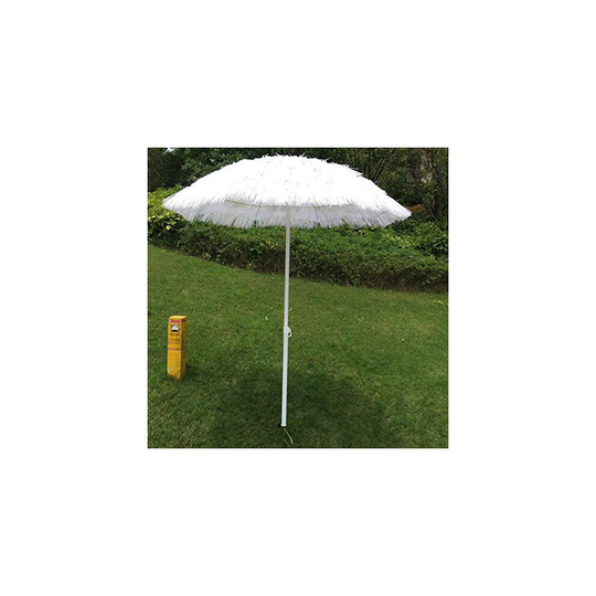 PARASOL 5.9ft Thatch Umbrella, White Garden, Hawaiian Hula Tiki Umbrella, 2.1m High, 32mm Iron Pole