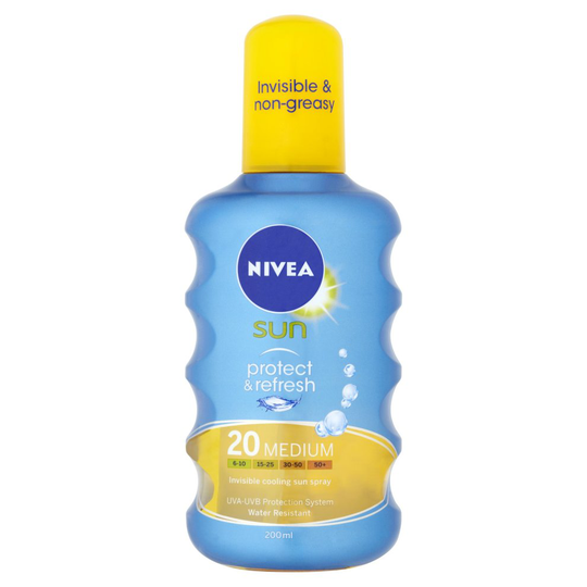 Nivea Sun Protect and Refresh Invisible Cooling 20 Medium Sun Spray, 200 ml