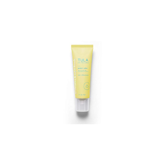 TULA Probiotic Skin Care Protect + Glow Daily Sunscreen Gel Broad Spectrum SPF 30 | Skincare-First, Non-Greasy, Non-Comedogenic & Reef-Safe with Pollu