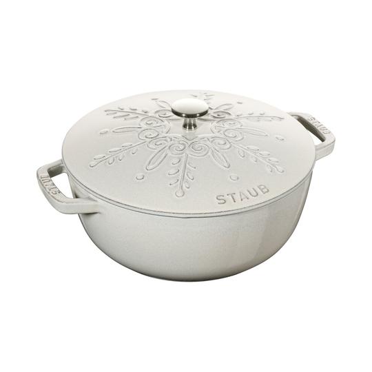 STAUB 24 CM ROUND CAST IRON FRENCH OVEN SNOWFLAKE WHITE TRUFFLE