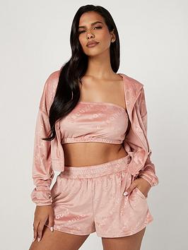 Boux Avenue Embossed Velour Zip Hoodie - Pink, Pink, Size 14, Women
