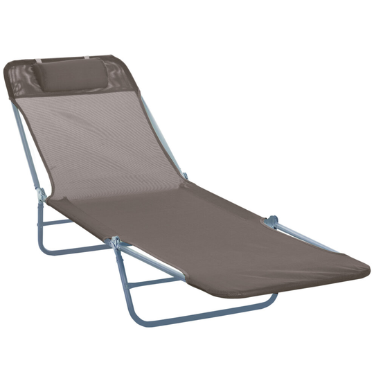 Outsunny Adjustable Sun Bed Garden Lounger Recliner Relaxing Coffee