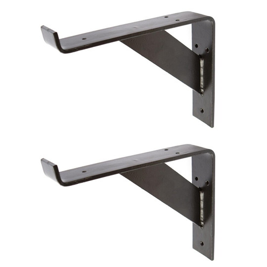 2x Black 240mm Gallows Style Scaffold Board Shelf Bracket - Cast Iron Antique Heavy Duty Wall Storage Brackets - by Hammer & Tongs