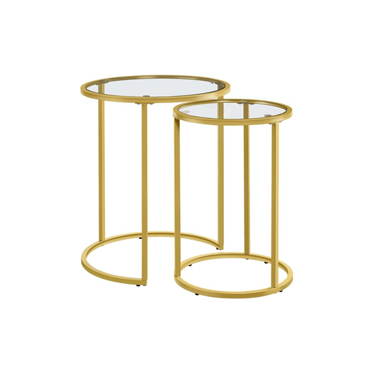 (Gold) Yaheetech Nesting End Table Set, Round Side Tables
