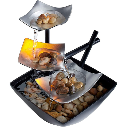 Indoor 3-Tier Relaxation Tabletop Fountain, Automatic Pump with Power Switch, Extra Deep Basin