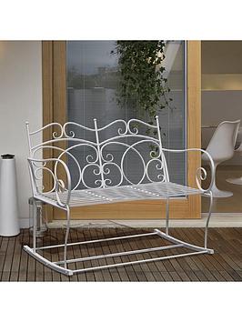 Outsunny Iron Rocking Bench - Milk White